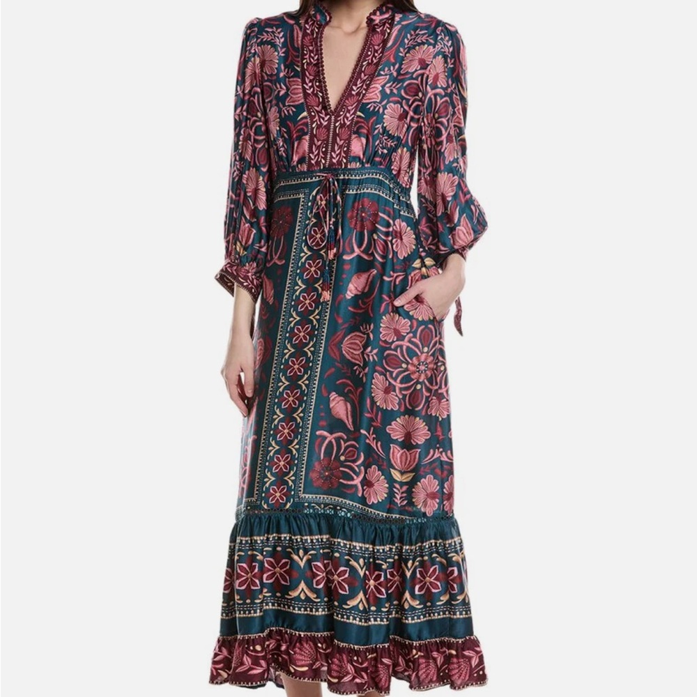 Farm Rio Seashell Tapestry 3/4 sleeve maxi dress